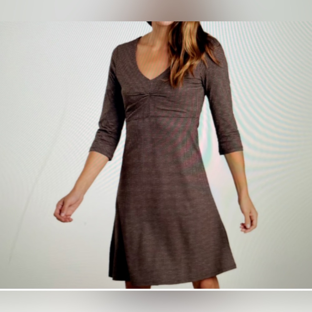 Toad & Co Dress Rosalinda Sz XSmall Organic Cotton Brown Stretch 3/4 Sleeves